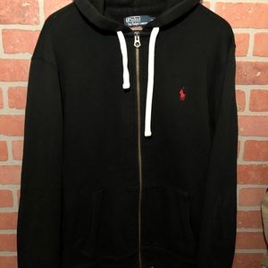 black zip up polo